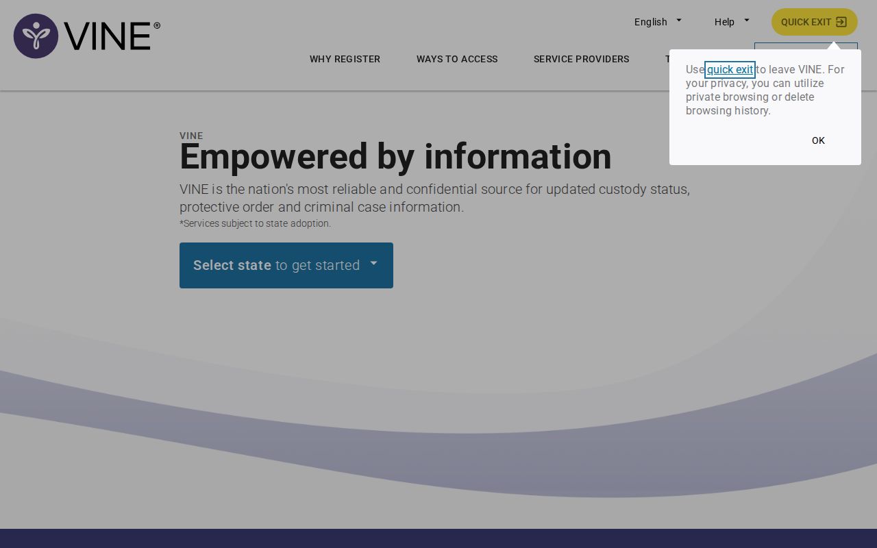 VINELink interface for selecting Missouri and searching for one person